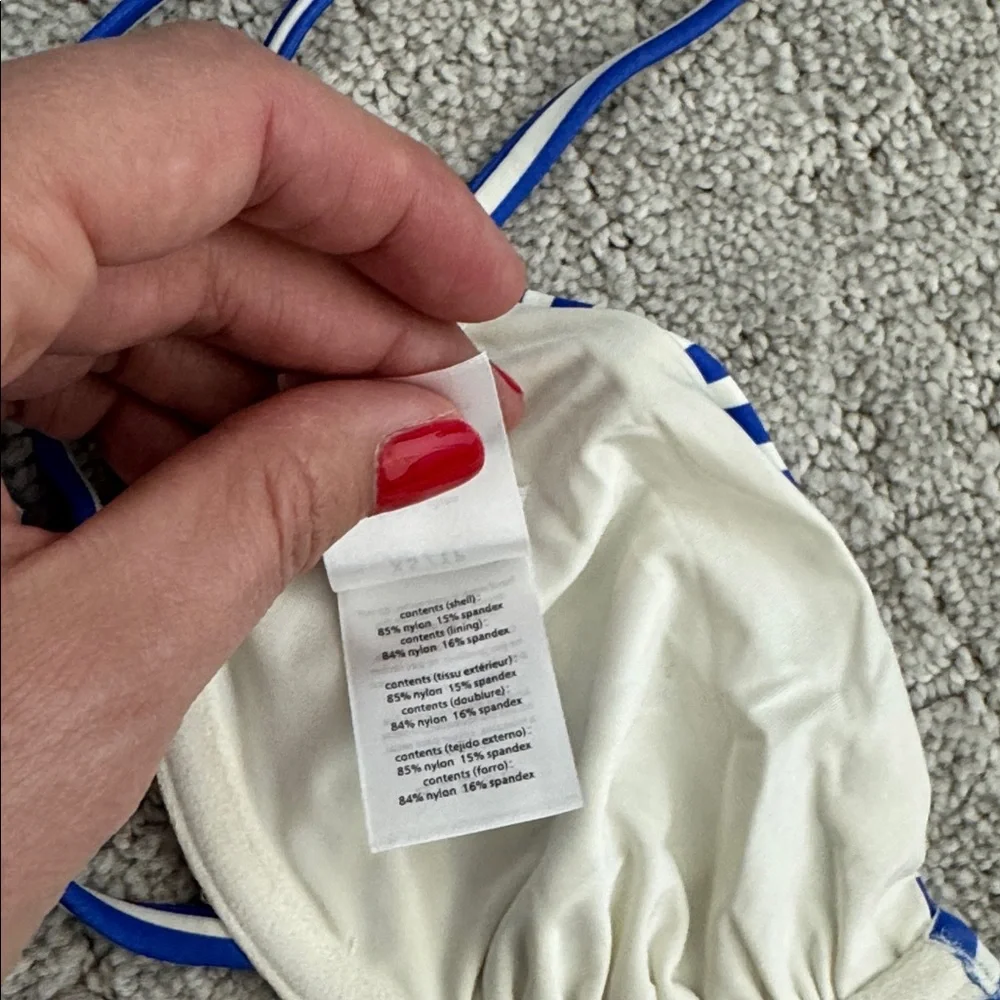 NWT WeWoreWhat Ruched underwire top coastal blue offwhite micro stripe